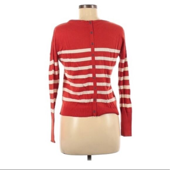 Ann Taylor Loft orange striped button sweater - Picture 2 of 5